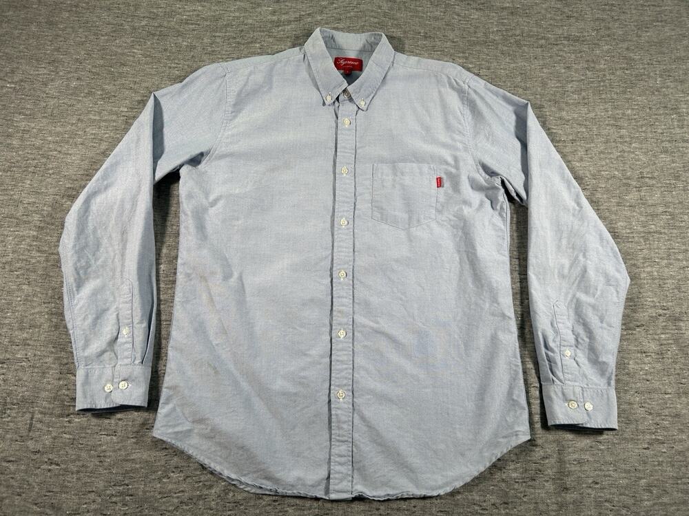 Supreme Oxford Shirt Mens Large Blue Cotton Long Sleeve Streetwear Preppy